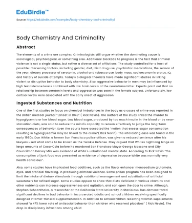 Body Chemistry And Criminality