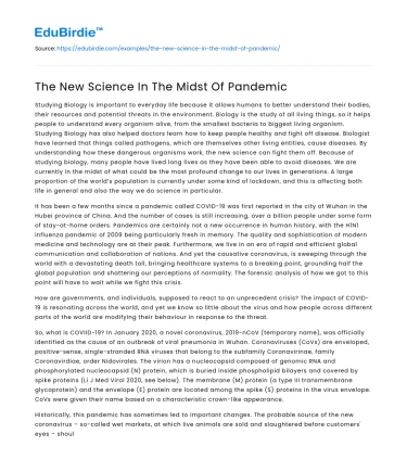 The New Science In The Midst Of Pandemic