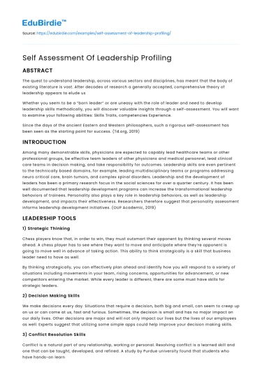Self Assessment Of Leadership Profiling