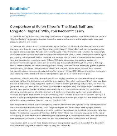 Comparison of Ellison’s The Black Ball and Hughes’ Why, You Reckon?