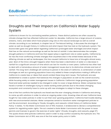 Droughts and Their Impact on California’s Water Supply System