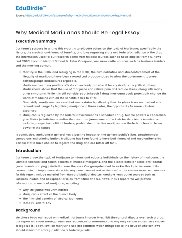 Why Medical Marijuanas Should Be Legal Essay
