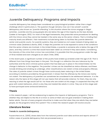 Juvenile Delinquency: Programs and Impacts