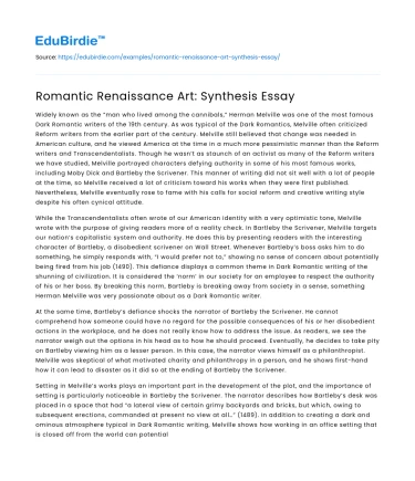 Romantic Renaissance Art: Synthesis Essay