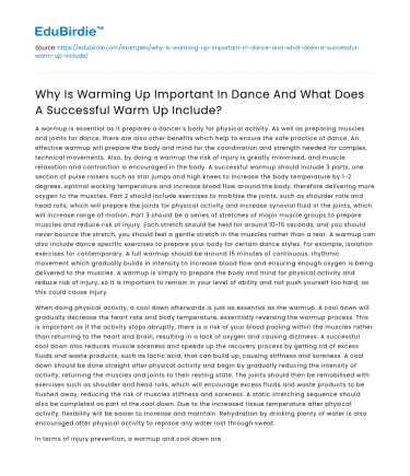 Importance of Warm Up in Dance & Successful Inclusions