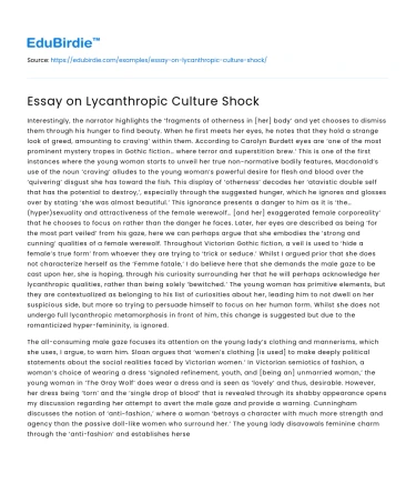 Essay on Lycanthropic Culture Shock