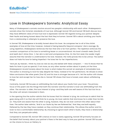 Love in Shakespeare’s Sonnets: Analytical Essay