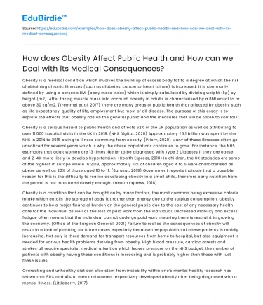 Impact of Obesity on Public Health & Managing Medical Consequences