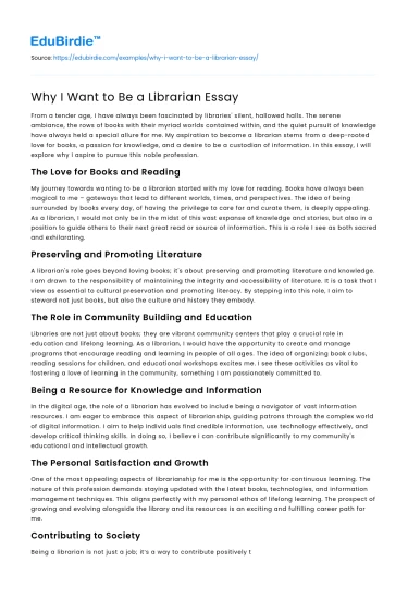 Why I Want to Be a Librarian Essay