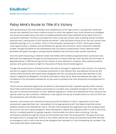 Patsy Mink’s Route to Title IX’s Victory