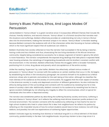 Sonny’s Blues: Pathos, Ethos, And Logos Modes Of Persuasion