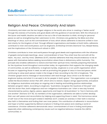 Religion And Peace: Christianity And Islam