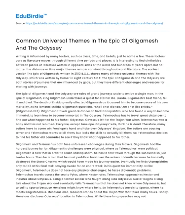 Common Universal Themes In The Epic Of Gilgamesh And The Odyssey