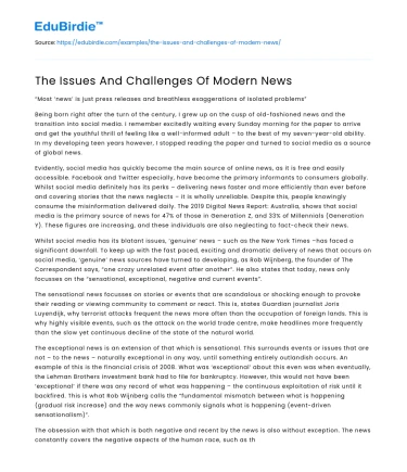 The Issues And Challenges Of Modern News