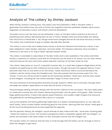 Analysis of ‘The Lottery’ by Shirley Jackson