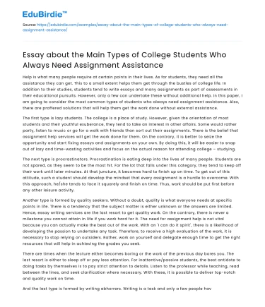 Types of College Students Needing Assignment Help