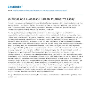 Qualities of a Successful Person: Informative Essay