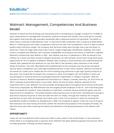 Walmart: Management, Competencies And Business Model