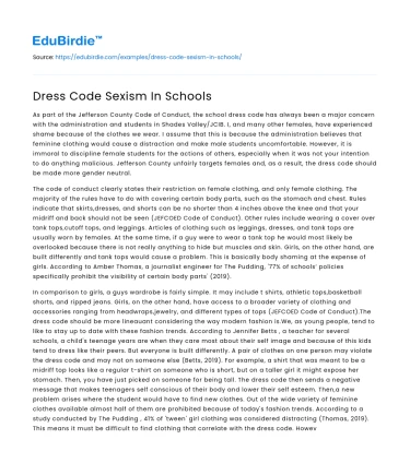 Dress Code Sexism In Schools