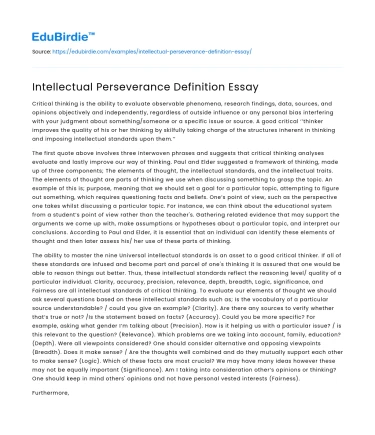 Intellectual Perseverance Definition Essay