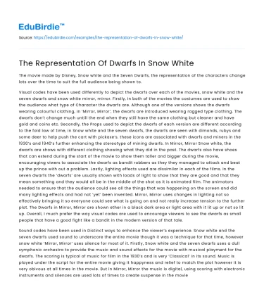 The Representation Of Dwarfs In Snow White