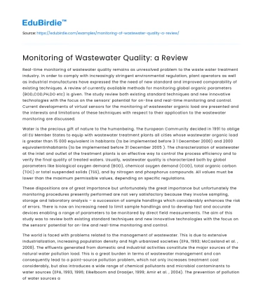 Monitoring of Wastewater Quality: a Review