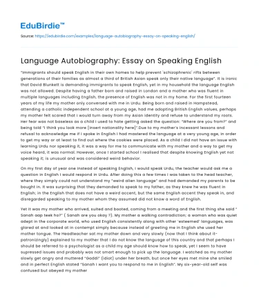 Language Autobiography: Essay on Speaking English