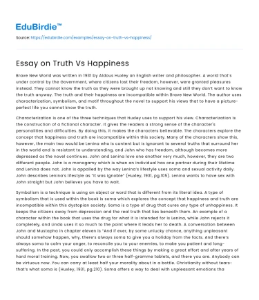 Essay on Truth Vs Happiness
