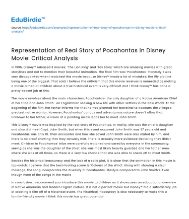 Critical Analysis of Pocahontas in Disney Movie