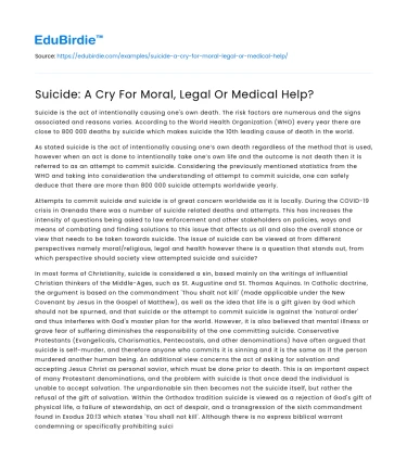 Suicide: A Cry For Moral, Legal Or Medical Help?