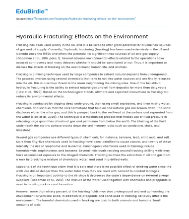 Hydraulic Fracturing: Effects on the Environment