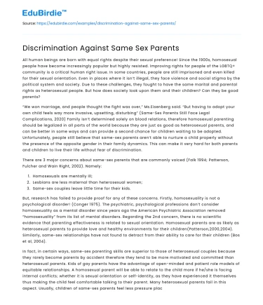 Discrimination Against Same Sex Parents