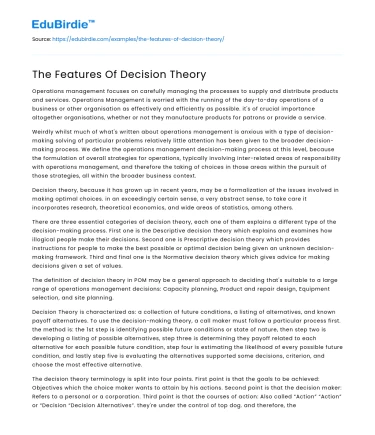 The Features Of Decision Theory