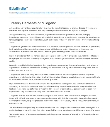 Literary Elements of a Legend