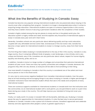 What Are the Benefits of Studying in Canada: Essay