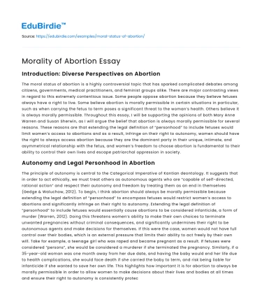 Morality of Abortion Essay