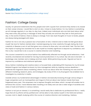 Fashion: College Essay