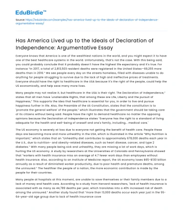 America’s Adherence to Declaration of Independence Ideals: An Argument