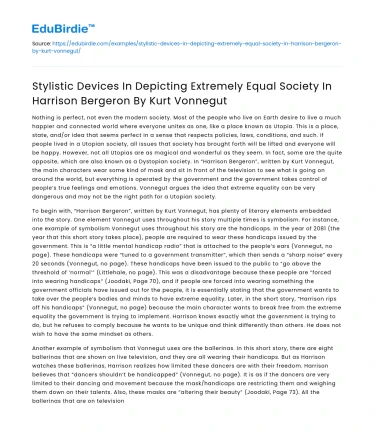 Stylistic Devices in Equal Society in Harrison Bergeron