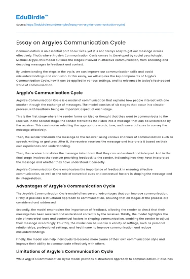 Essay on Argyles Communication Cycle
