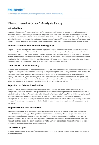 ‘Phenomenal Woman’: Analysis Essay