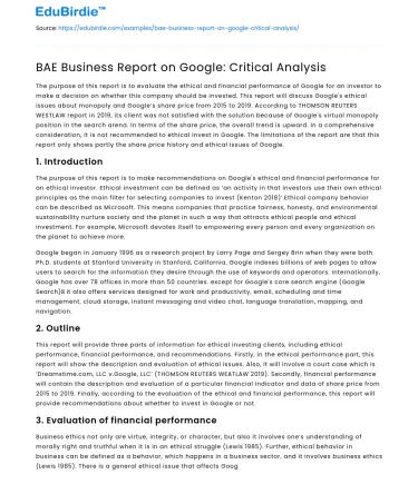 BAE Business Report on Google: Critical Analysis