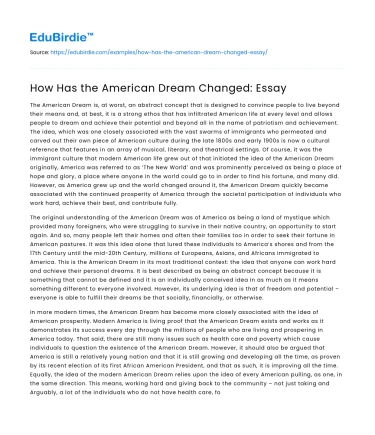 How Has the American Dream Changed: Essay