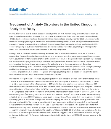 Treatment of Anxiety Disorders in the United Kingdom: Analytical Essay