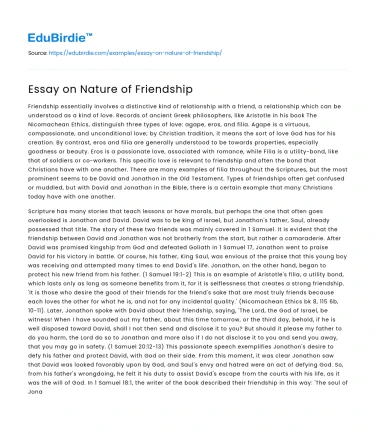 Essay on Nature of Friendship