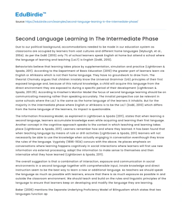Second Language Learning In The Intermediate Phase