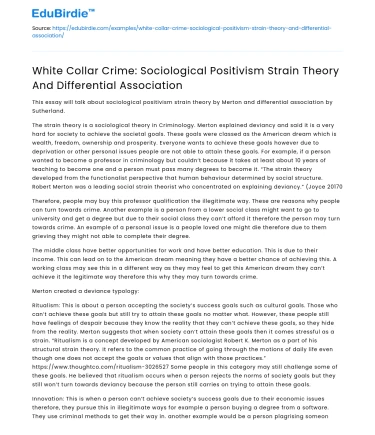White Collar Crime: Sociological Theories