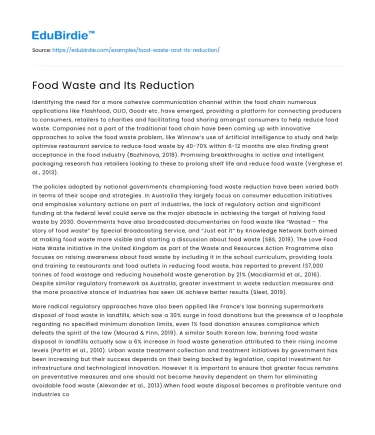 Food Waste and Its Reduction