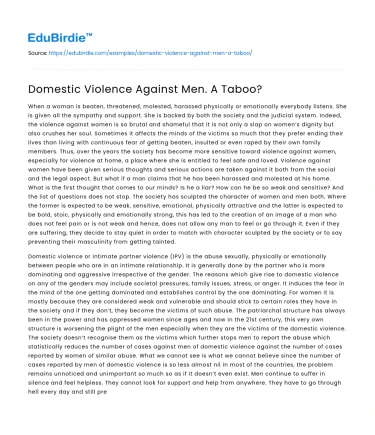Domestic Violence Against Men. A Taboo?