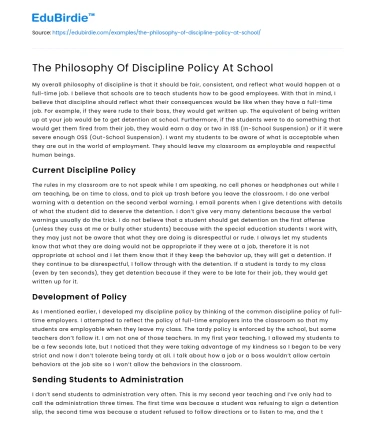 The Philosophy Of Discipline Policy At School